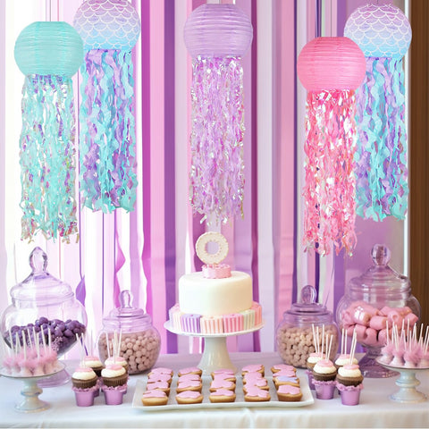 zilue swirl-curtain accents attached to lanterns enhance ceiling decor