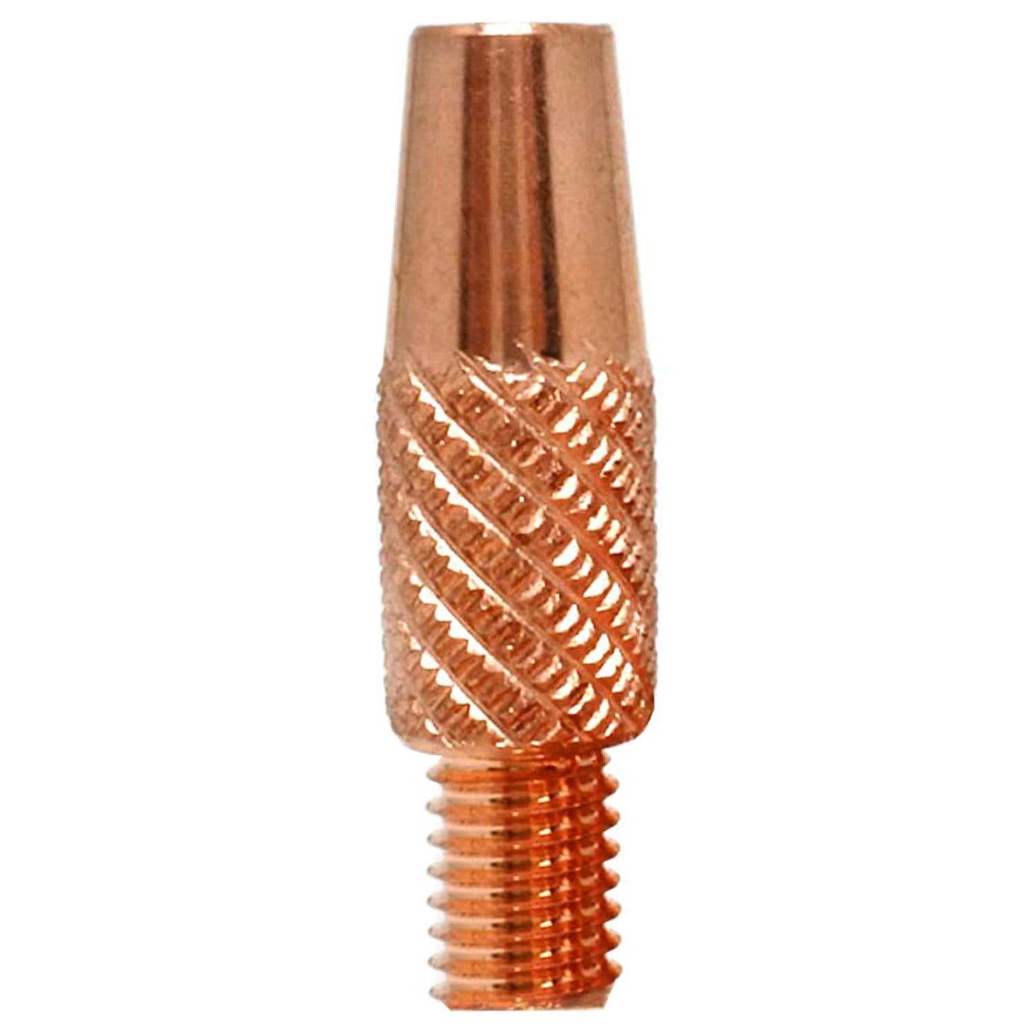 Zinger 035in mig tip closeup highlighting precise orifice for welding tasks.