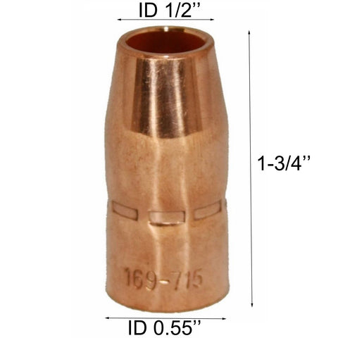 Zinger gas nozzle 1/2 inch for Millermatic and Hobart kits improves gas coverage for consistent shielding