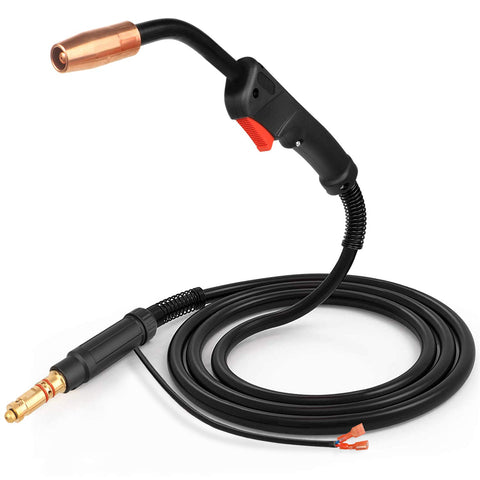 Zinger MIG welding gun torch head closeup shows durable nozzle area.