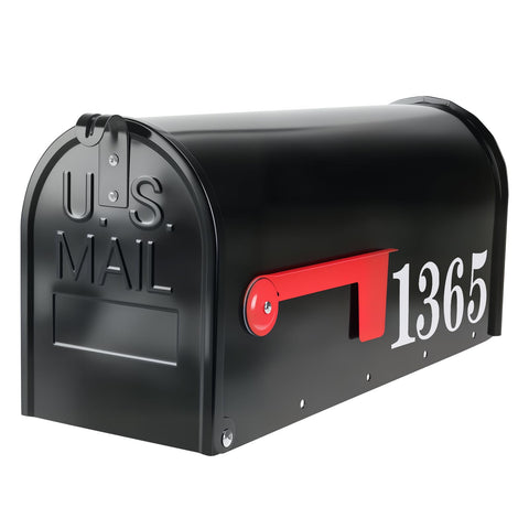 Zinovo metal post-mount mailbox outside front view with durable black finish and easy mail access.