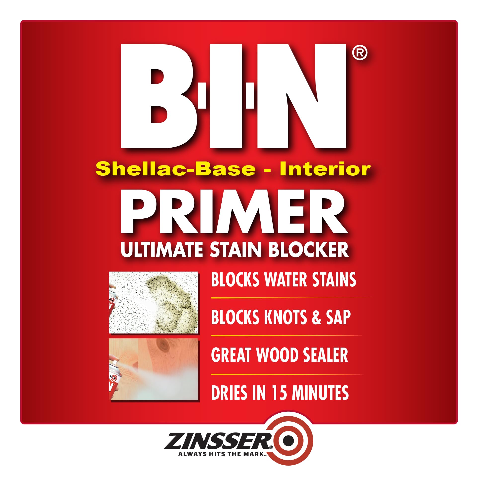 Zinsser B I N seals knots and sap streaks for smoother prep