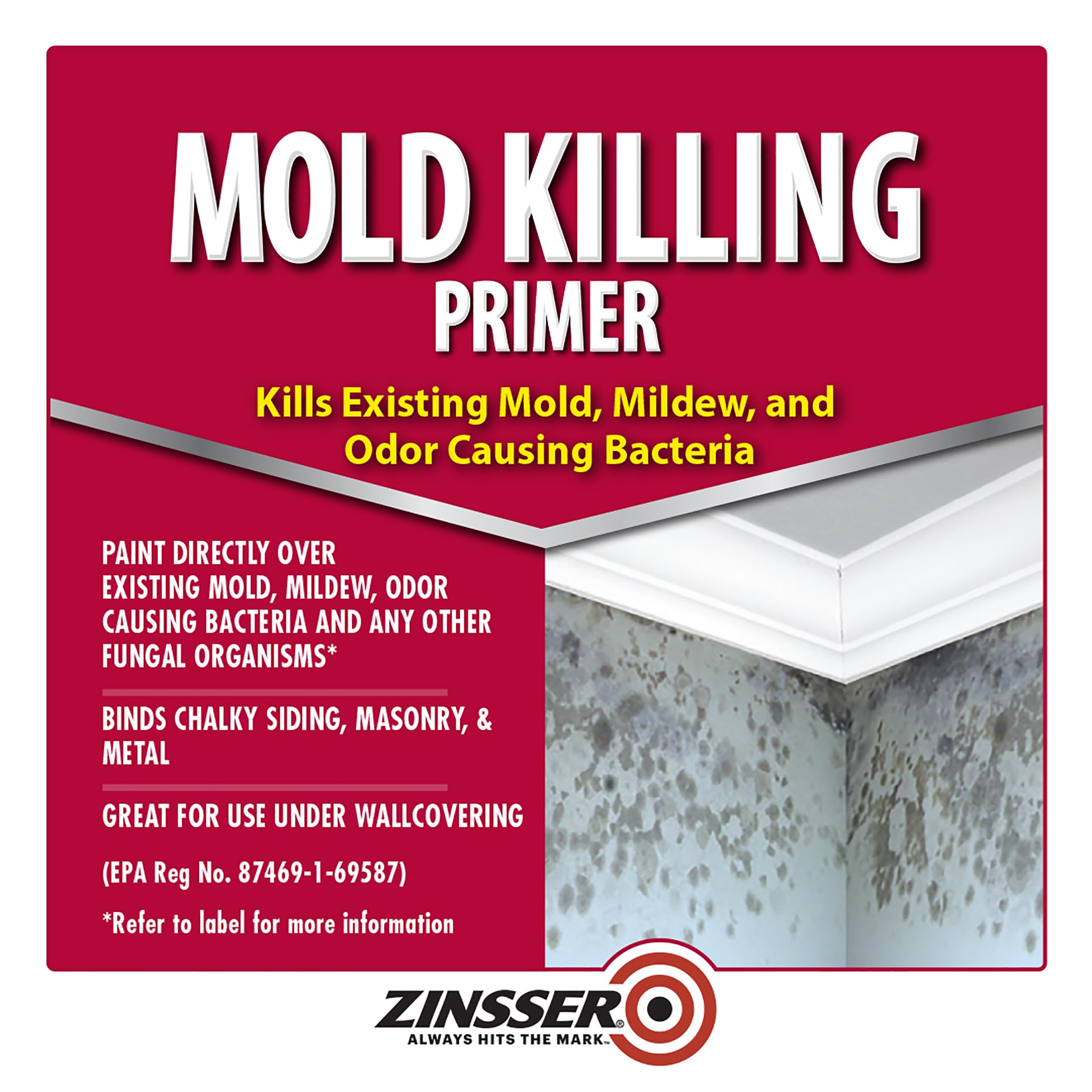 Zinsser EPA-registered antimicrobial label on mold killing primer can