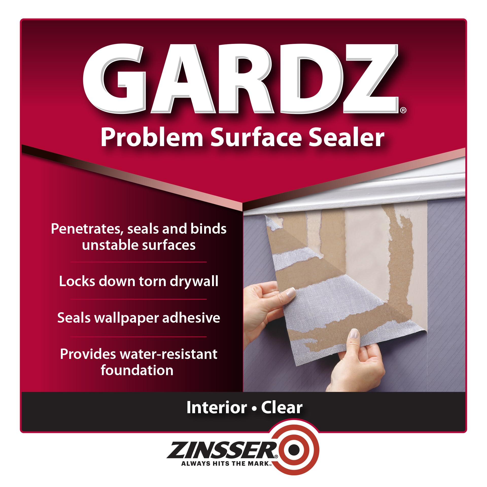Zinsser Gardz creates a clear matte film for damaged drywall and chalky surfaces.