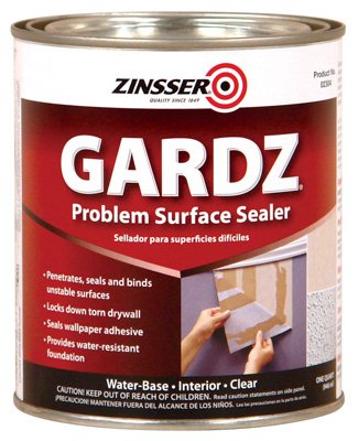 Zinsser Gardz problem surface sealer prepared for wallpaper removal and drywall repair with a clear matte finish.