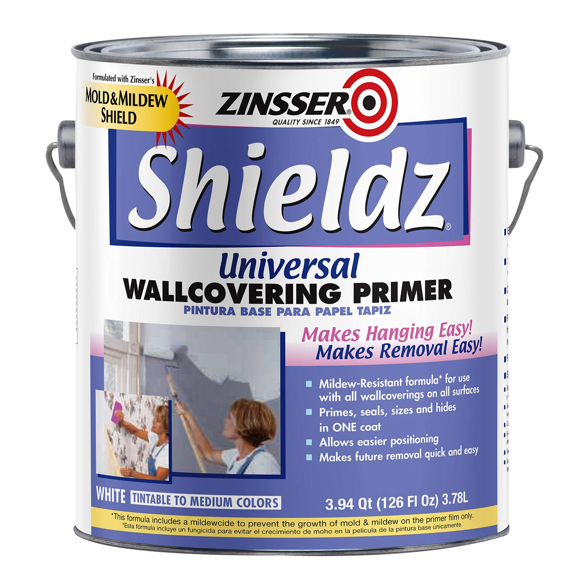 Zinsser Shieldz universal wallcovering primer sealer prepares walls for wallpaper and finishes.