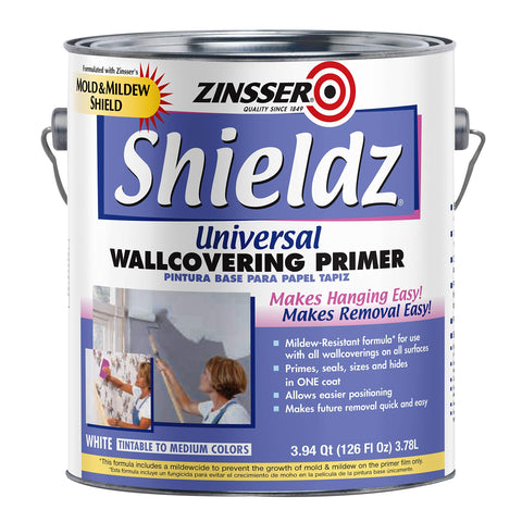 Zinsser Shieldz universal wallcovering primer sealer prepares walls for wallpaper and finishes.