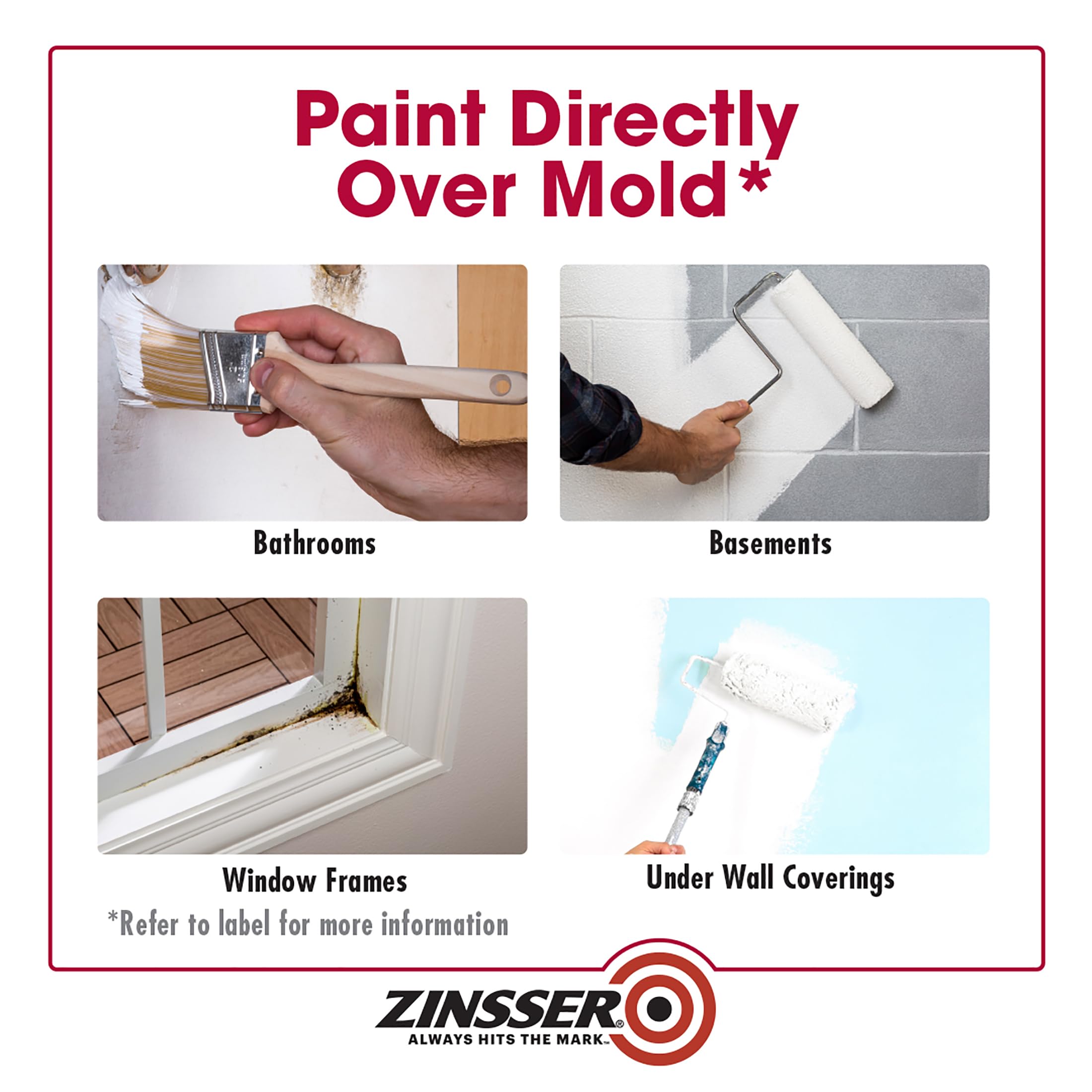 Zinsser water-based fungicidal coating applied under topcoat to cover stains