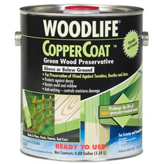 Zinsser WoodLife Coppercoat green transparent preservative protects exterior wood.