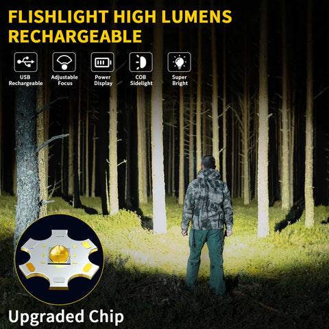 ZioeYiue rechargeable flashlight with 7-mode versatility for camping and emergencies.