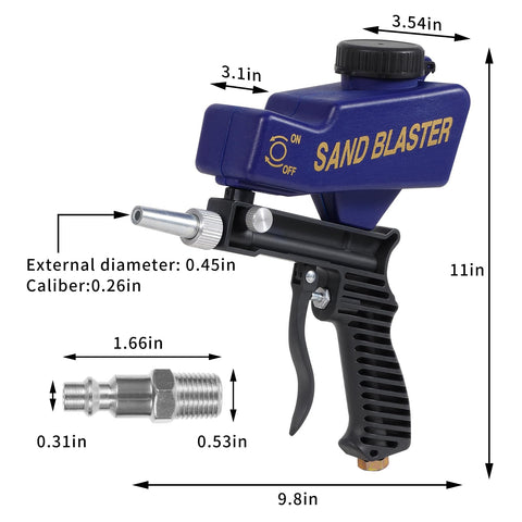 Ziopetru sandblaster with adjustable flow valve for media control.