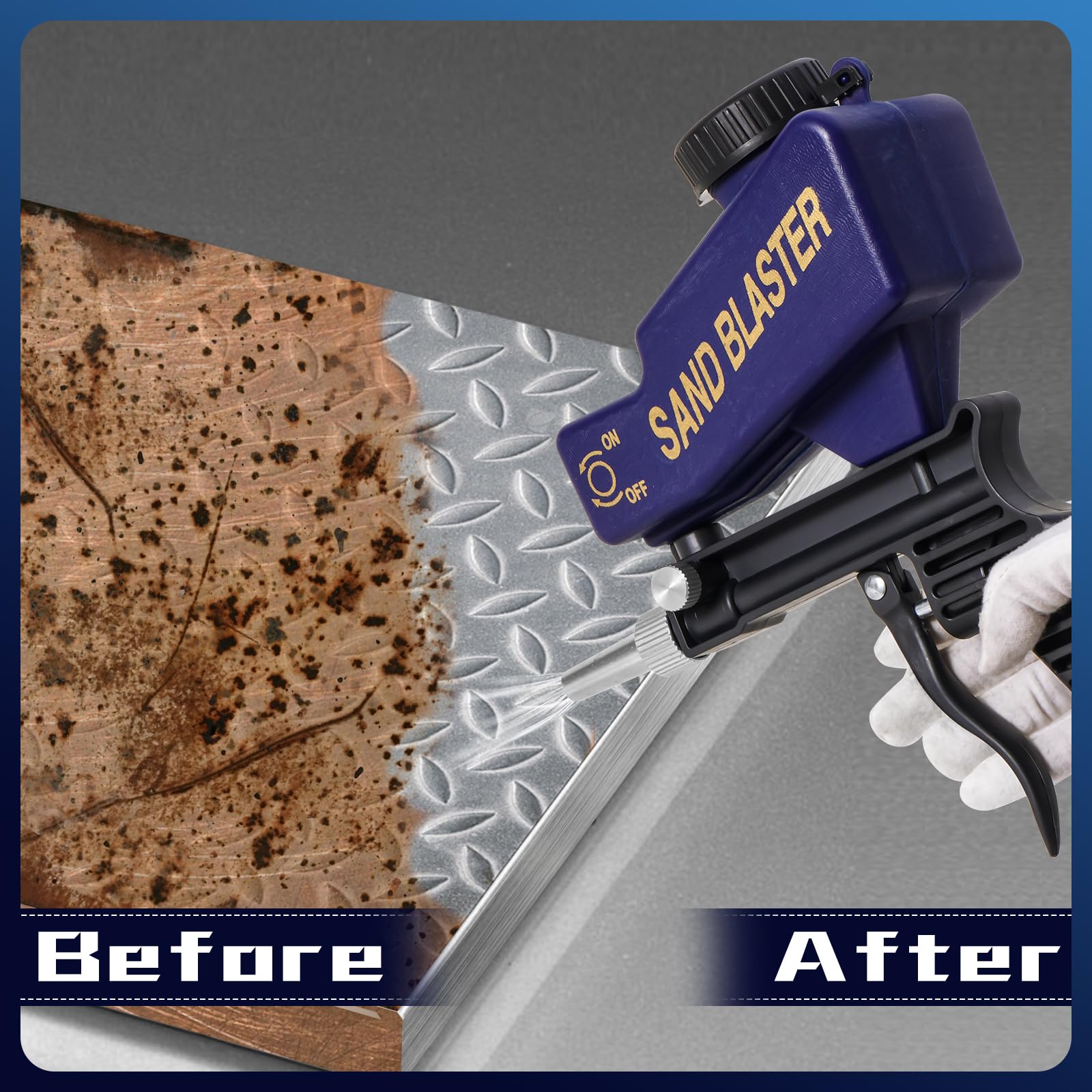 Ziopetru sandblaster includes nozzle and connector for quick setup.