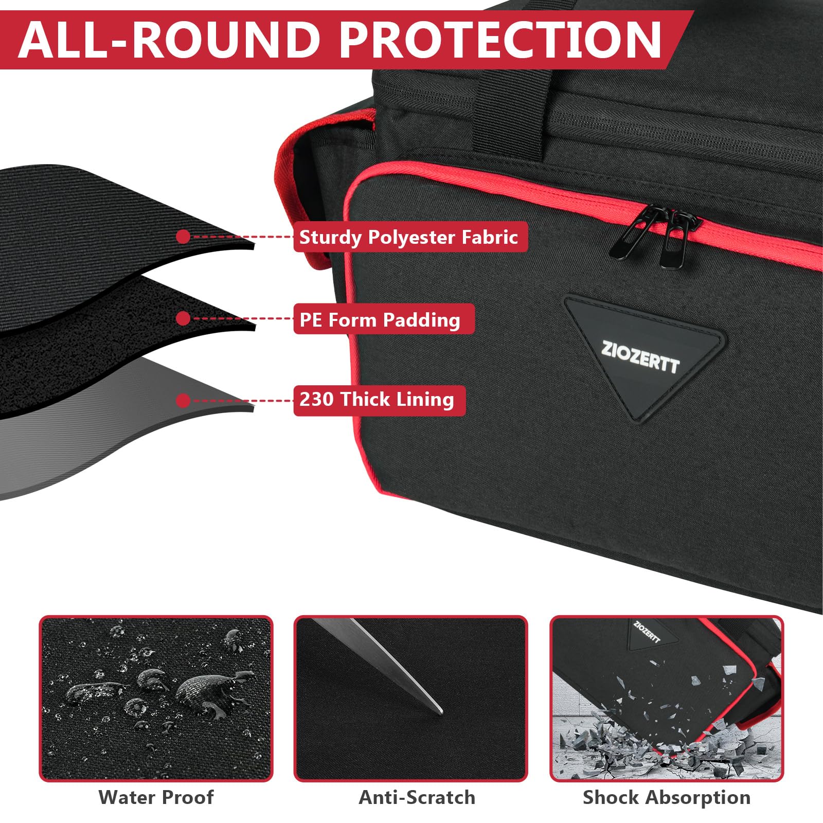 ZIOZERTT air compressor bag front pocket for tools keeps wrenches and needles within reach.