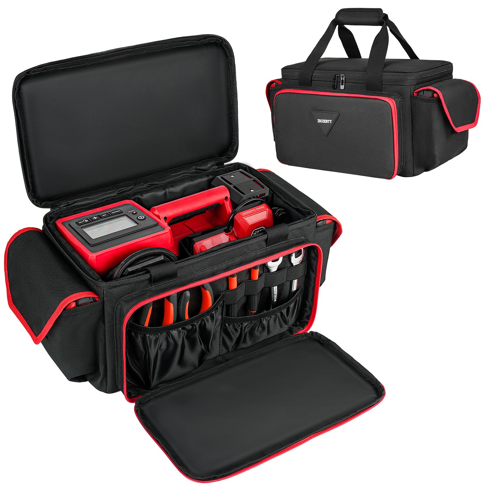 ZIOZERTT air compressor bag for Milwaukee M18 inflator inside keeps components organized and protected.