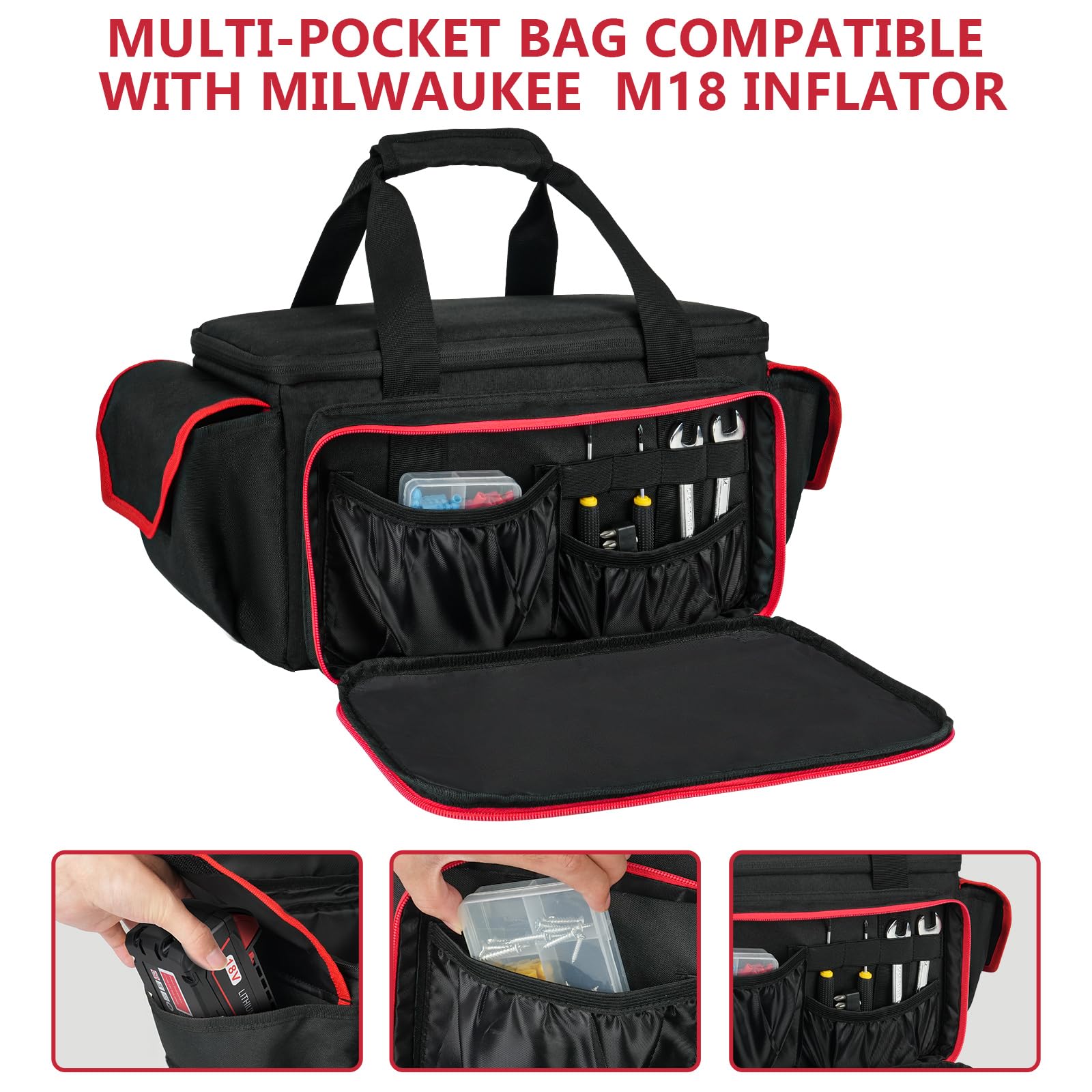 ZIOZERTT air compressor bag sturdy handle and compact design for easy transport.
