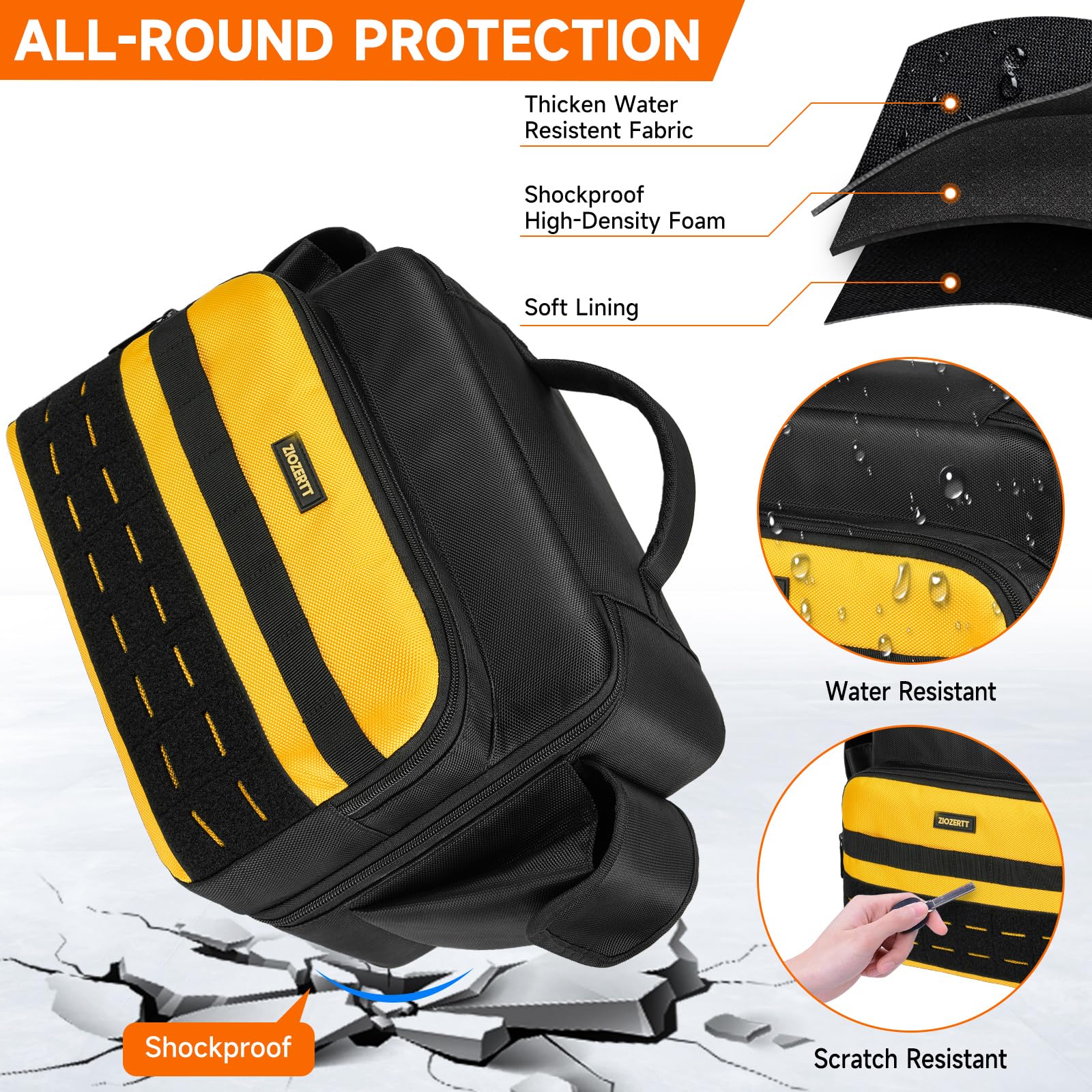 ZIOZERTT side Velcro pocket stores the battery pack safely.