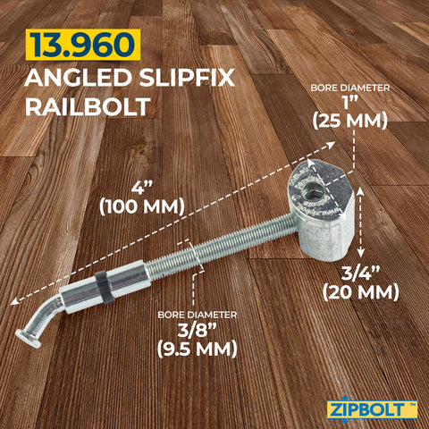 Zipbolt pivoting shaft closeup showing adaptable joints for stair angles.