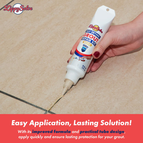 Fast-drying, waterproof grout formula applied on shower tile.