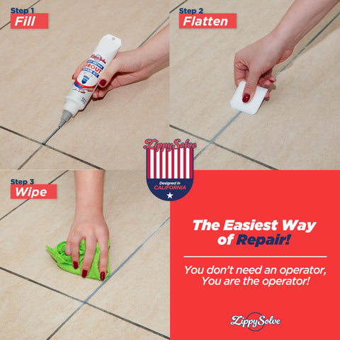 ZippySolve grout repair kit for bathroom and kitchen use on tiles