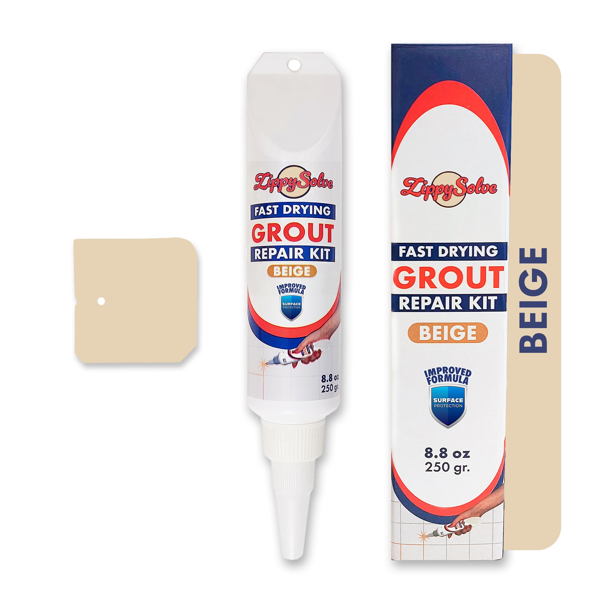 ZippySolve grout repair spatula four-corner design enables precise application.