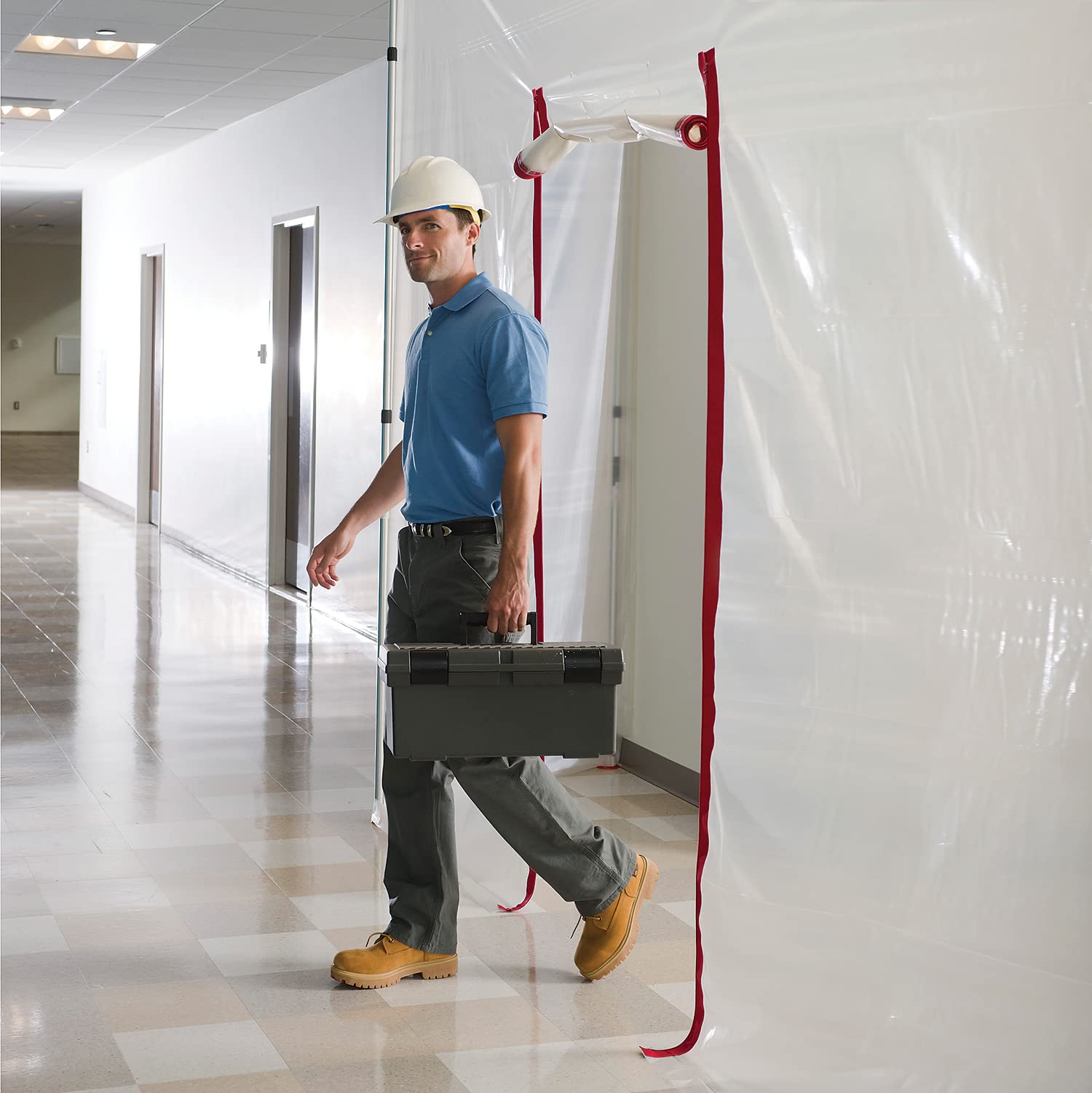 ZIPWALL barrier doorway installed for dust containment.