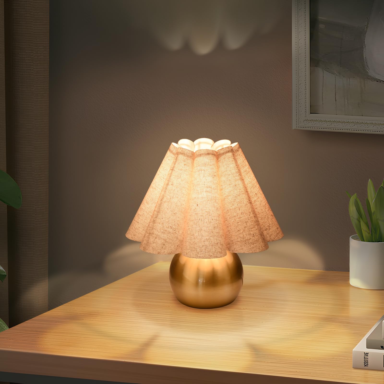 Ziqqeelam gold small bedside lamp with brass base for compact spaces.