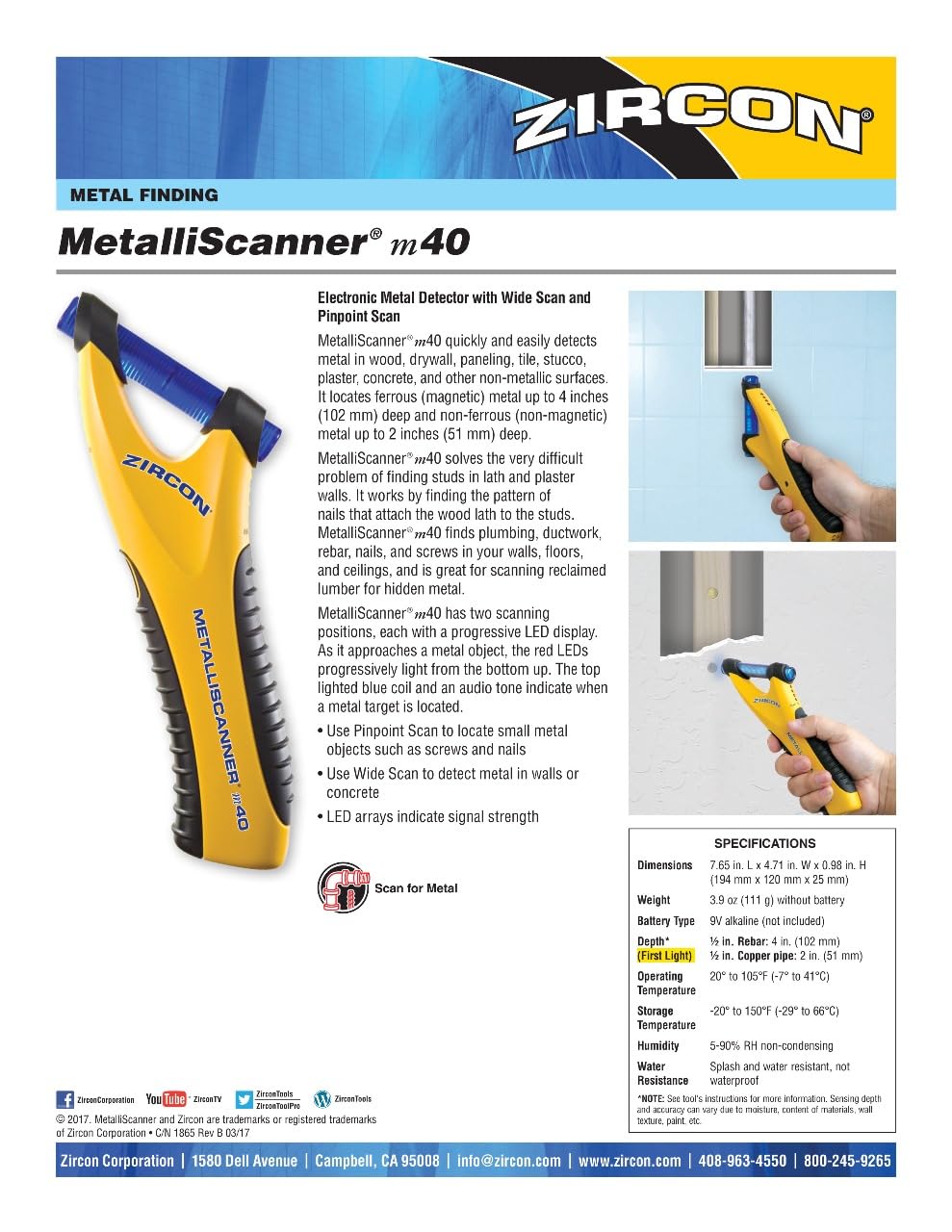 Zircon MetalliScanner m40 identifies rebar and nails before cutting.