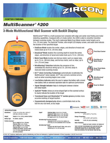 Zircon MultiScanner A200 AC Wire Detection identifies live wires before drilling