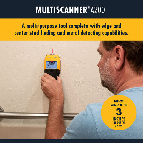 Zircon MultiScanner A200 LCD display shows live readings for safe drilling
