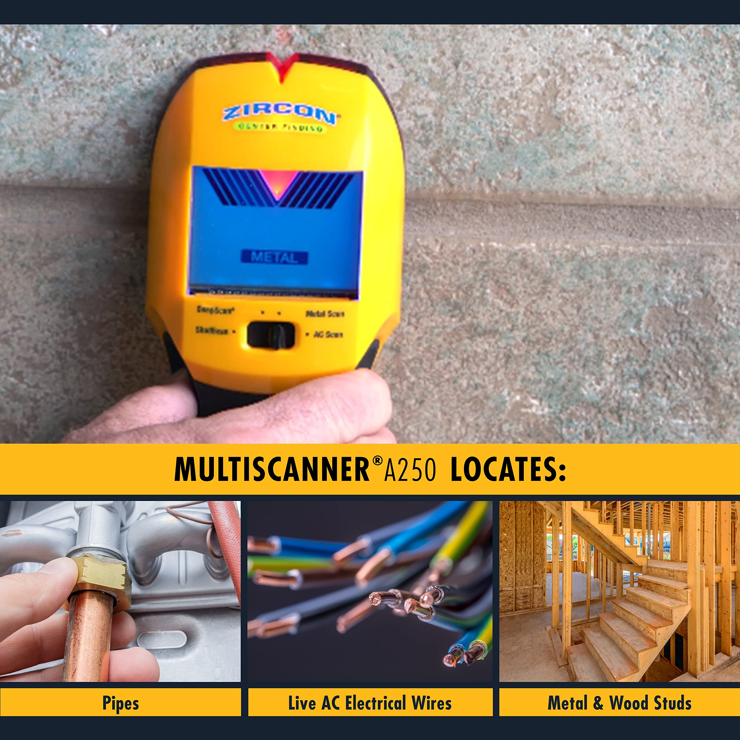 Zircon MultiScanner A250 DeepScan mode finds deeper supports behind walls.