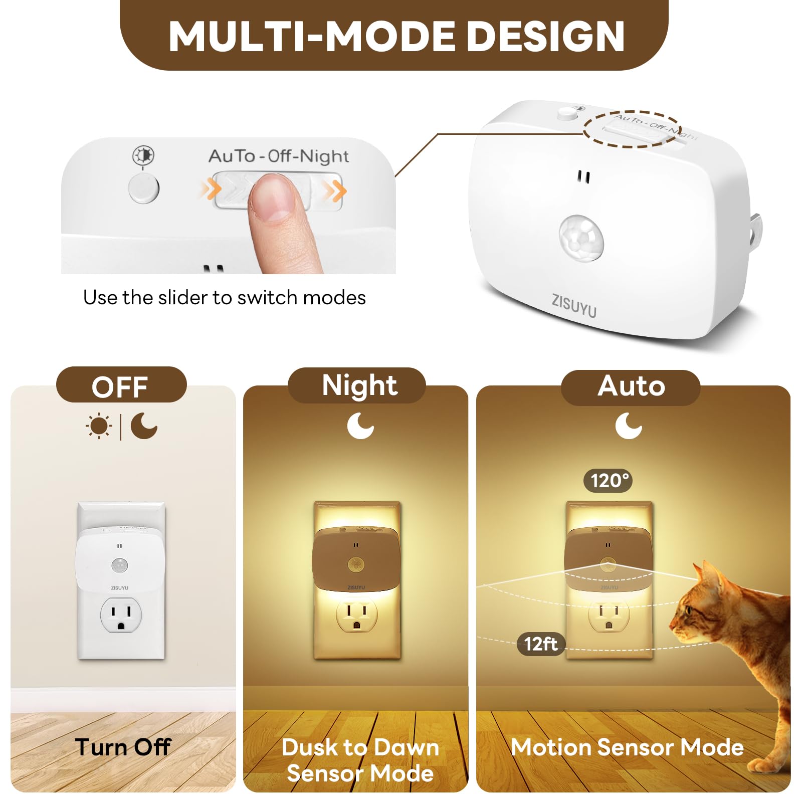ZISUYU auto-night-off mode saves energy while maintaining visibility in dark areas.