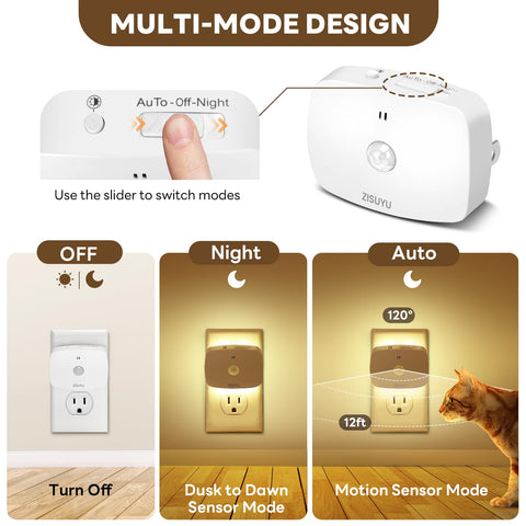 ZISUYU auto-night-off mode saves energy while maintaining visibility in dark areas.