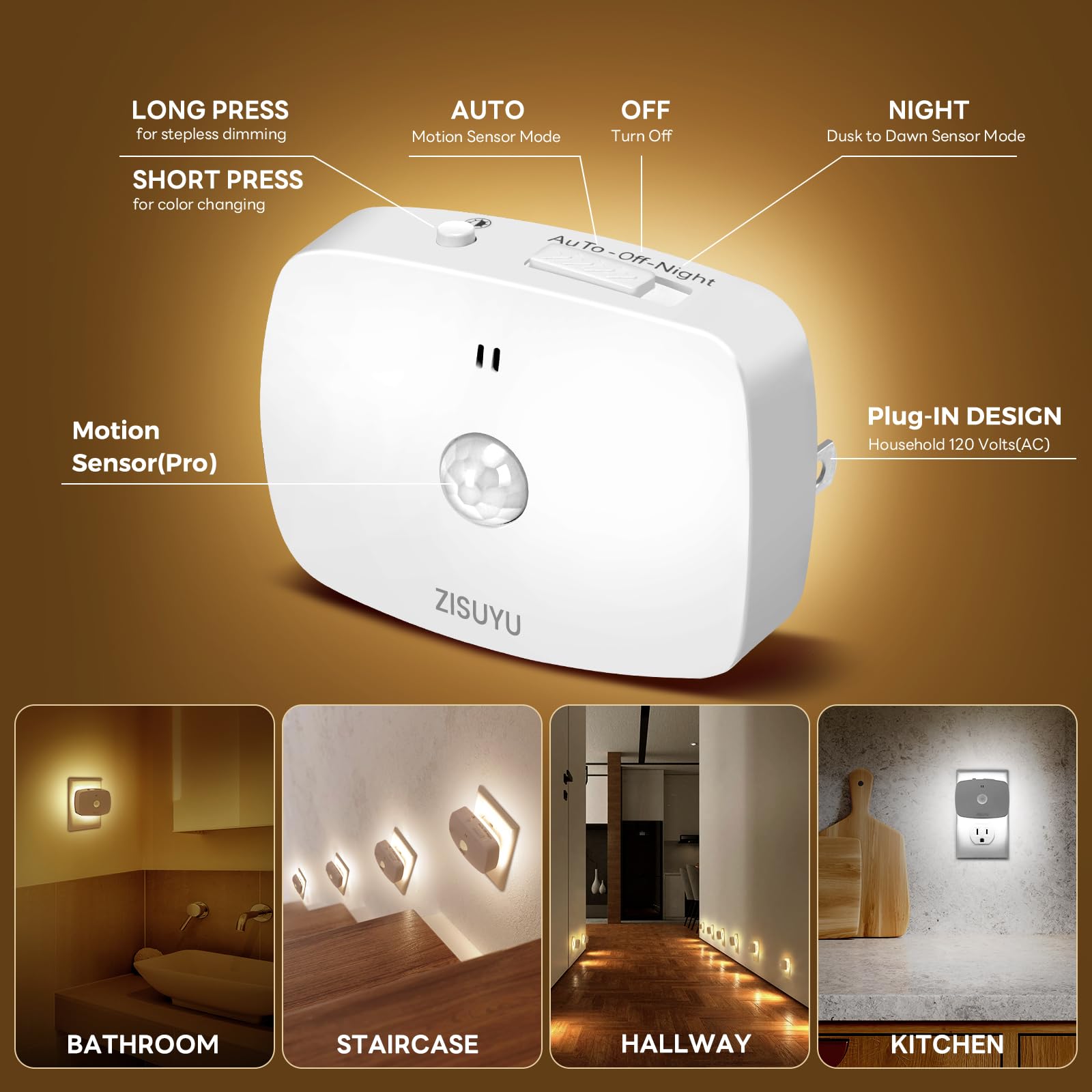 ZISUYU dusk-to-dawn night light starts in dim environments and stays lit for late night trips.