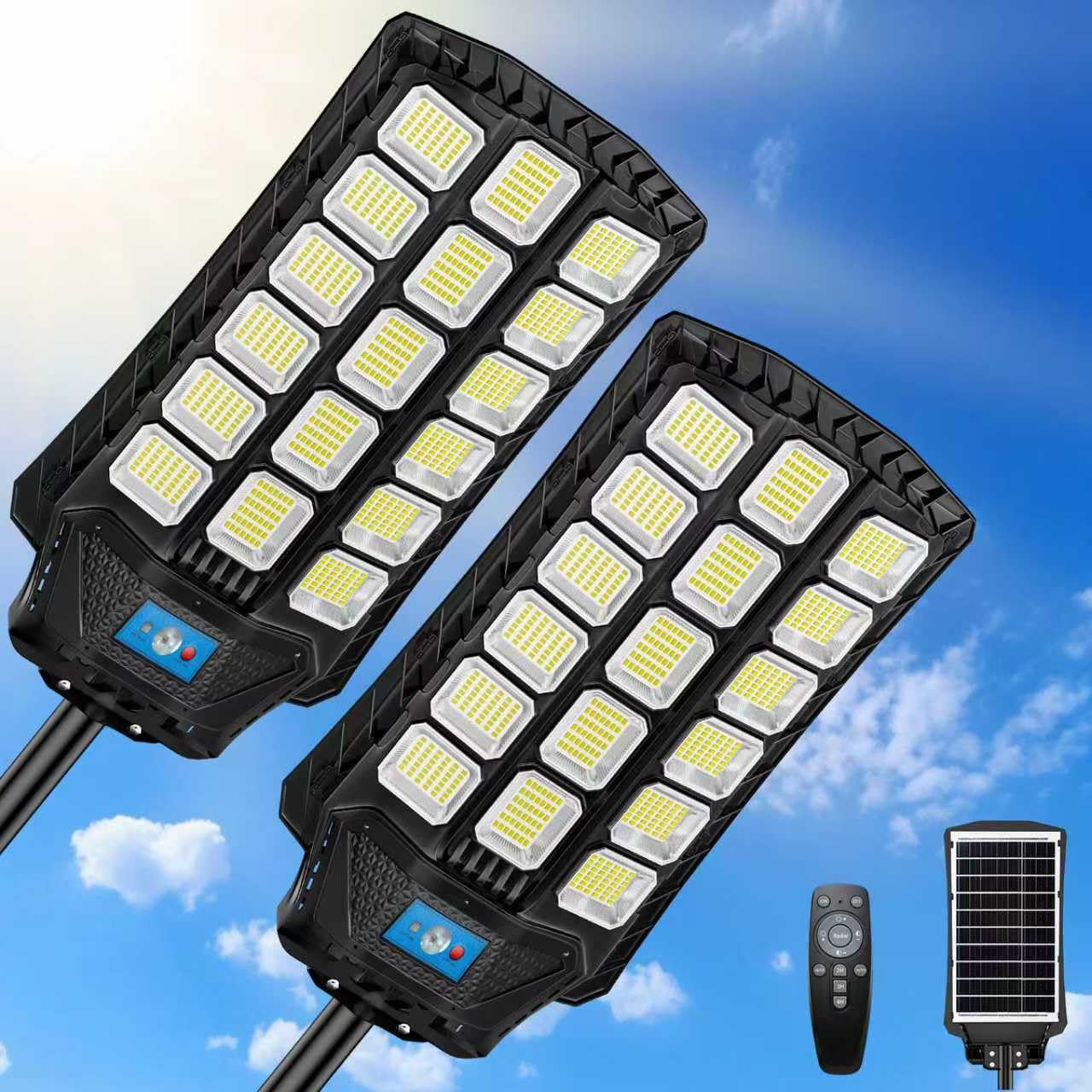 ZIZIWIN 14000W solar street light front view provides broad outdoor illumination.