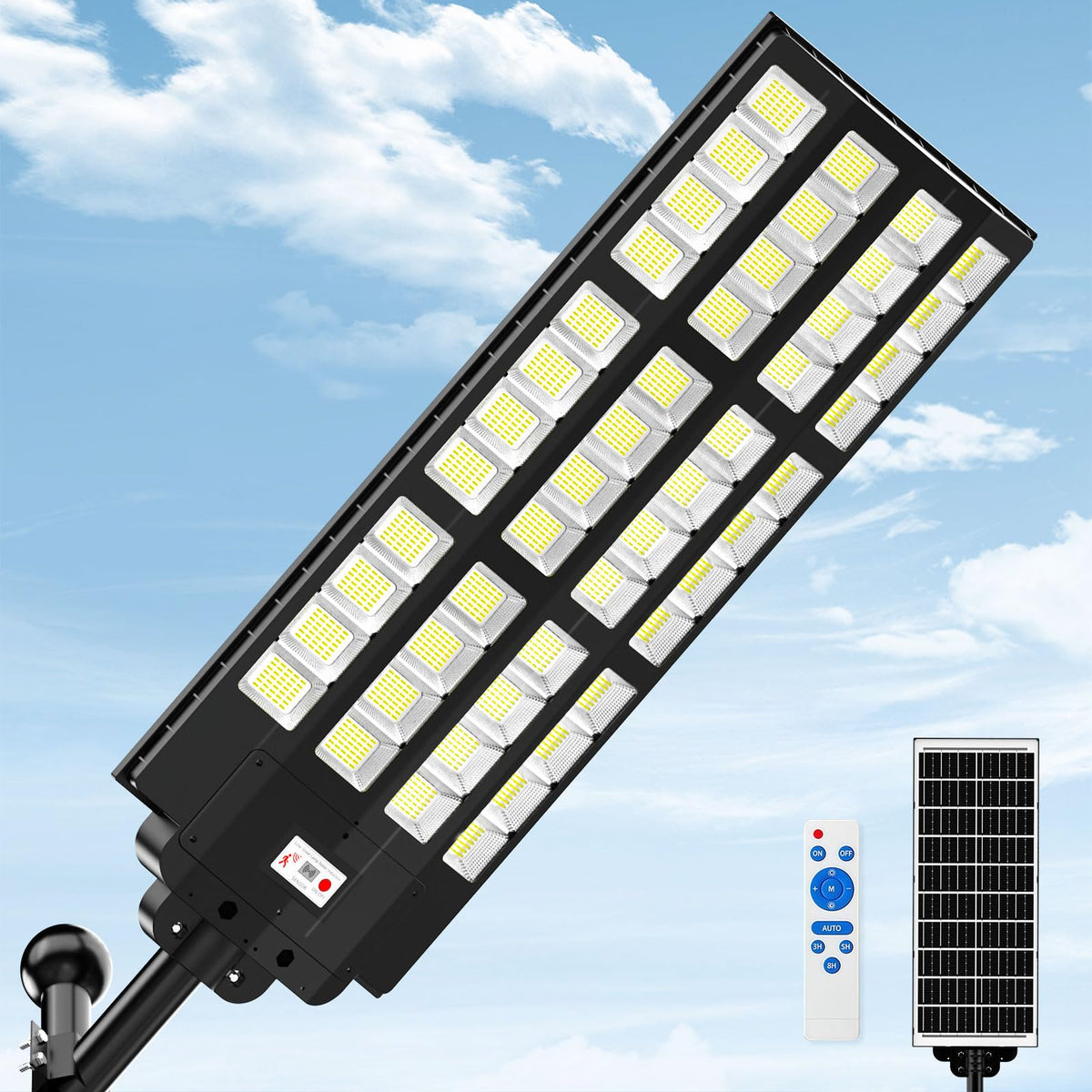 ZIZIWIN 15000W solar street light front view provides bright outdoor illumination