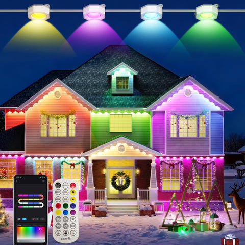 ZJEQB smart permanent outdoor lights illuminate the house facade with durable, colorful ambiance.