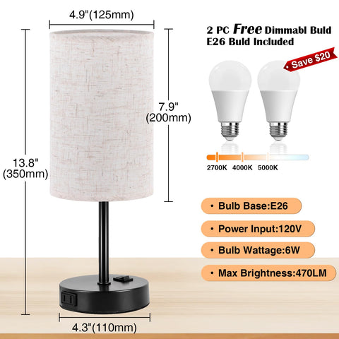 ZJOJO bedside lamp with linen shade delivering soft, eye-friendly illumination