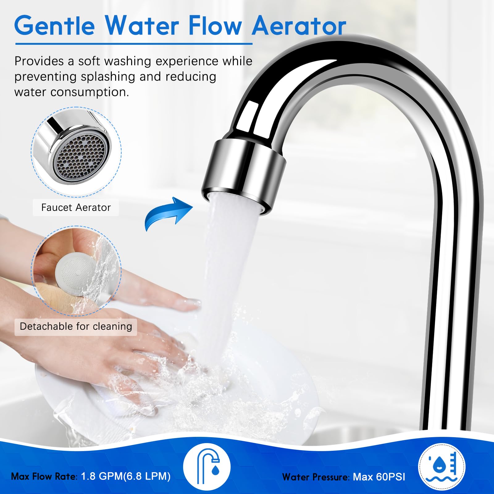 ZKDAUSDO gooseneck spout swivels 360 degrees for flexible reach.