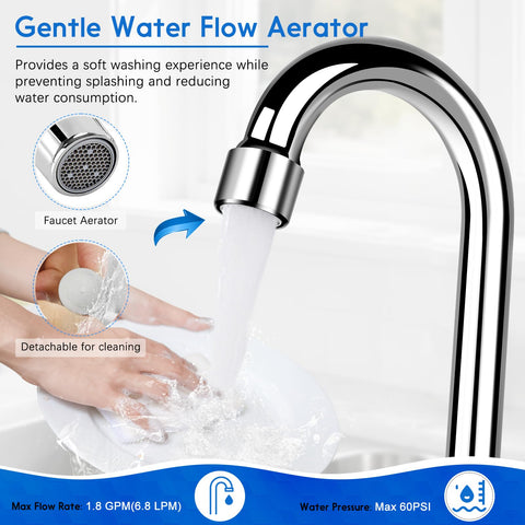 ZKDAUSDO gooseneck spout swivels 360 degrees for flexible reach.