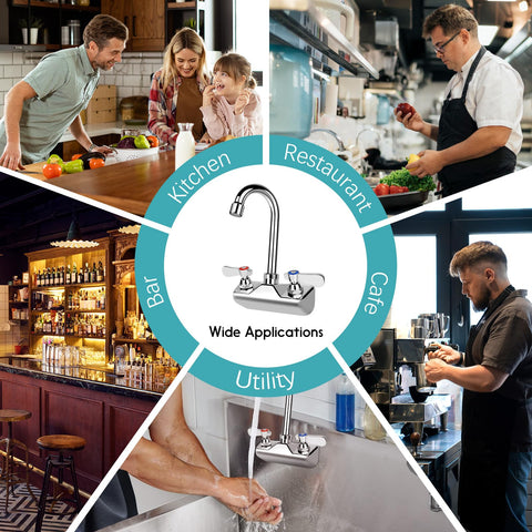 ZKDAUSDO wall-mount four-inch center faucet for compact, busy kitchen setups.
