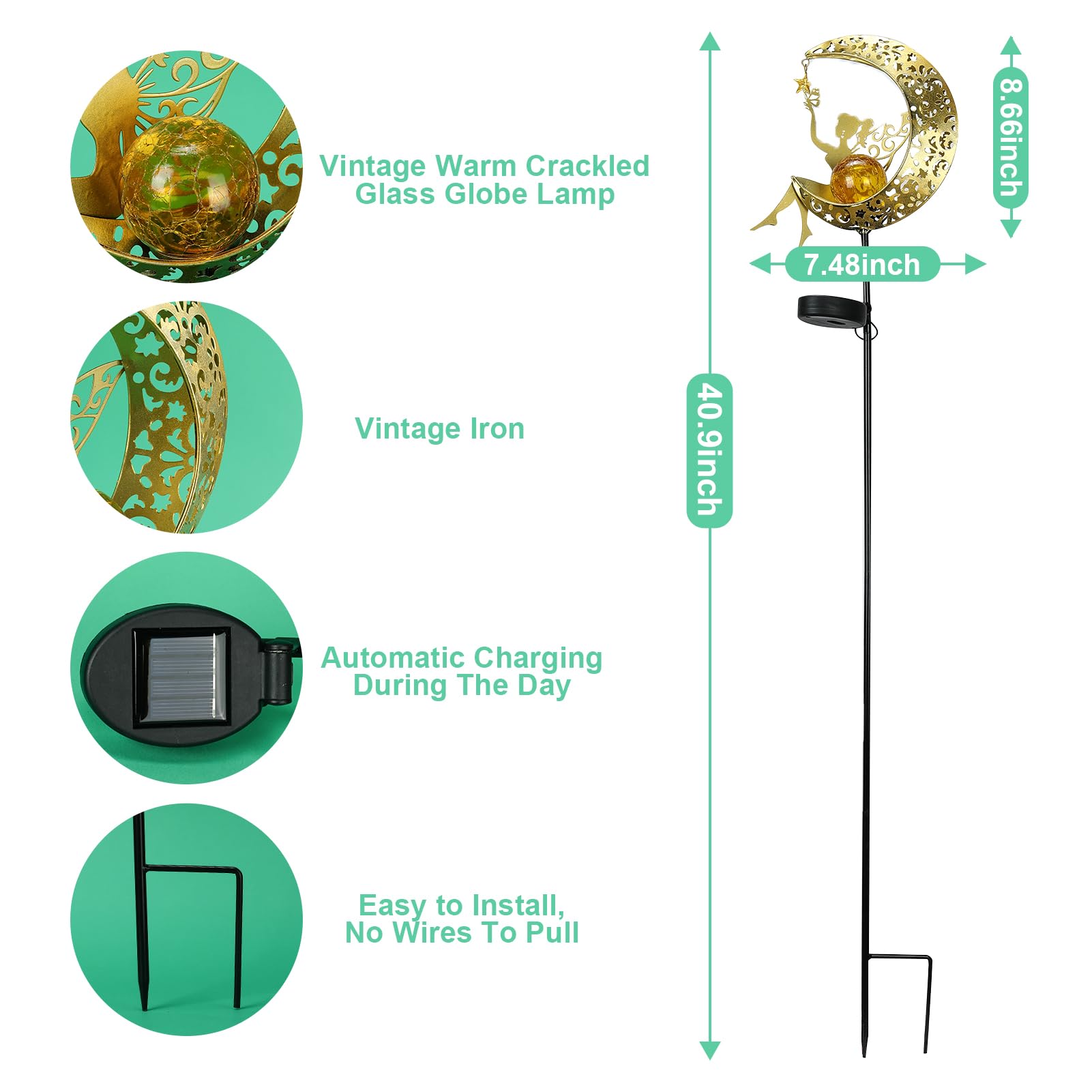 ZKLiLi solar garden statue details showcase durable metal and glass craftsmanship.