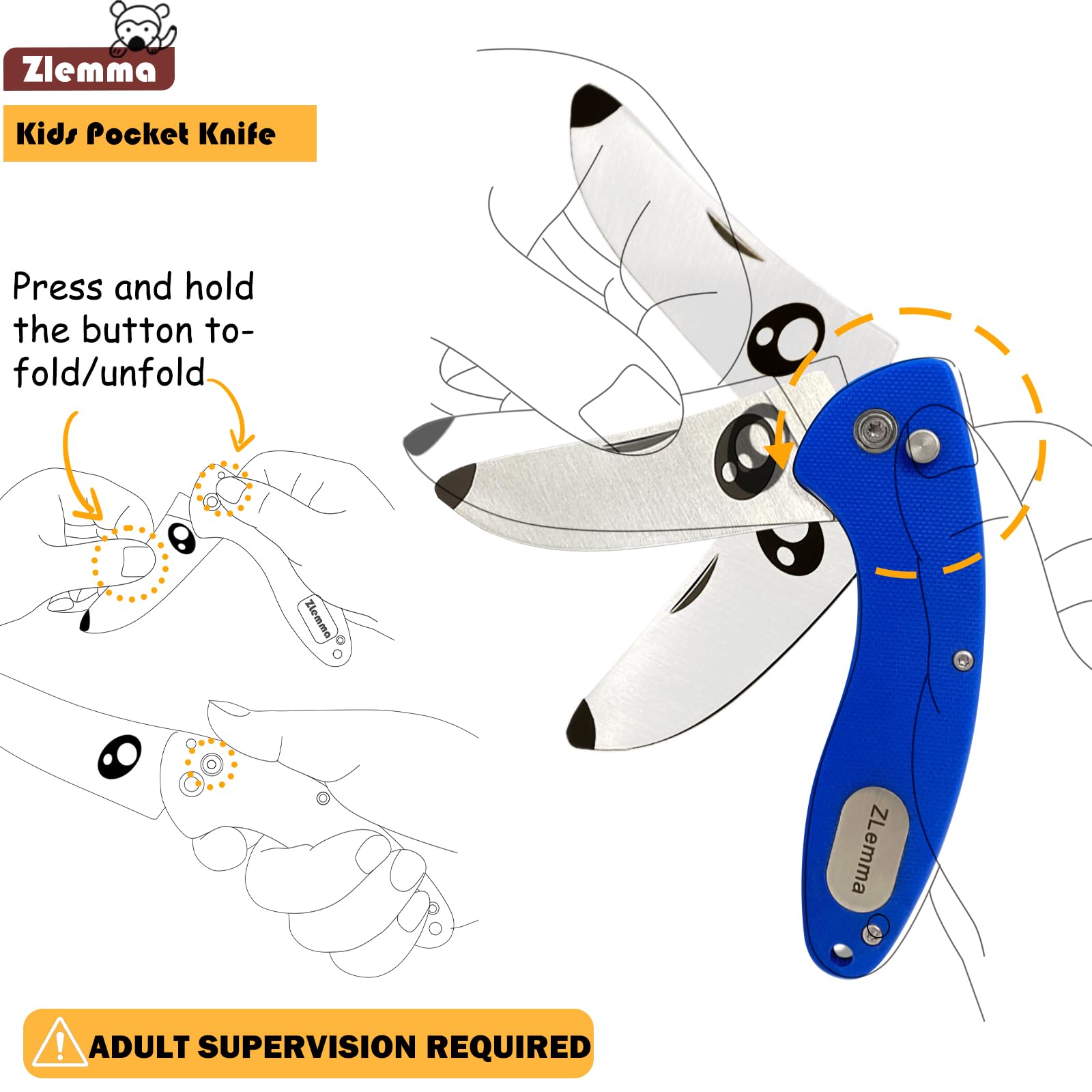 ZLemma Kids Pocket Knife blue rounded-tip highlights safety-focused design for beginners.