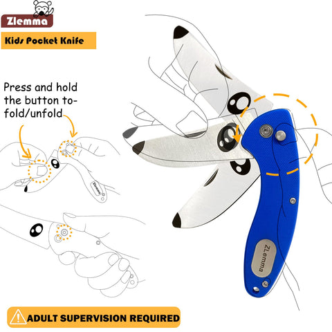 ZLemma Kids Pocket Knife blue rounded-tip highlights safety-focused design for beginners.