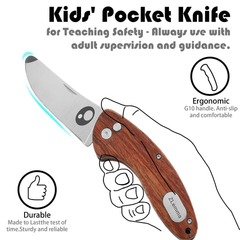 ZLemma knife rosewood handle offers warm grip for growing hands.