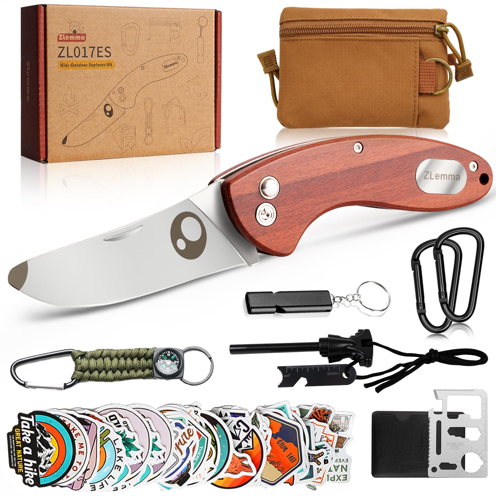 ZLemma kids pocket knife with rosewood handle and rounded tip for safe learning
