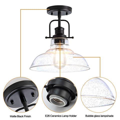 Seeded glass diffuser complements the compact 11 inch fixture