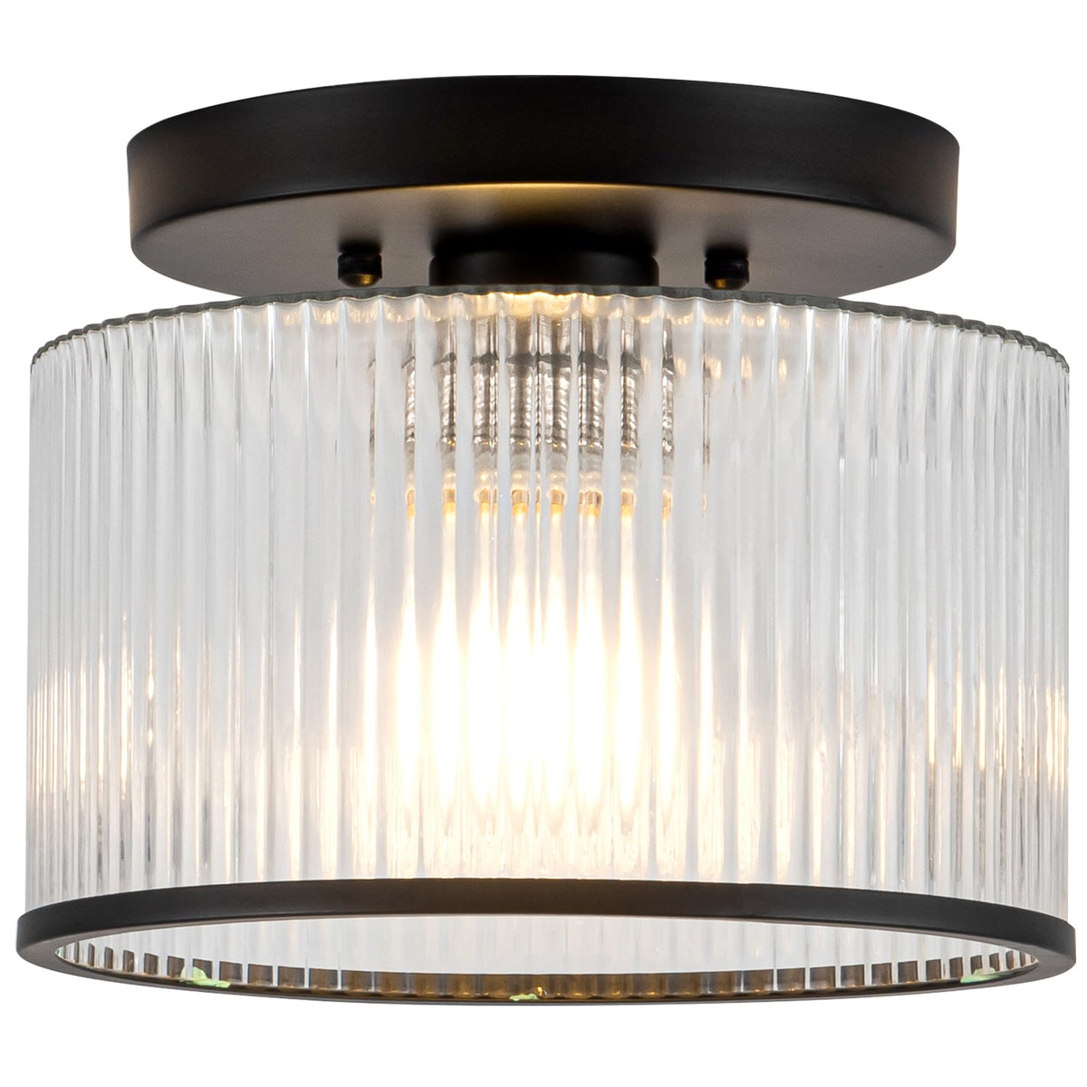 Zlepmlla glass ceiling light with ribbed shade for warm ambience.
