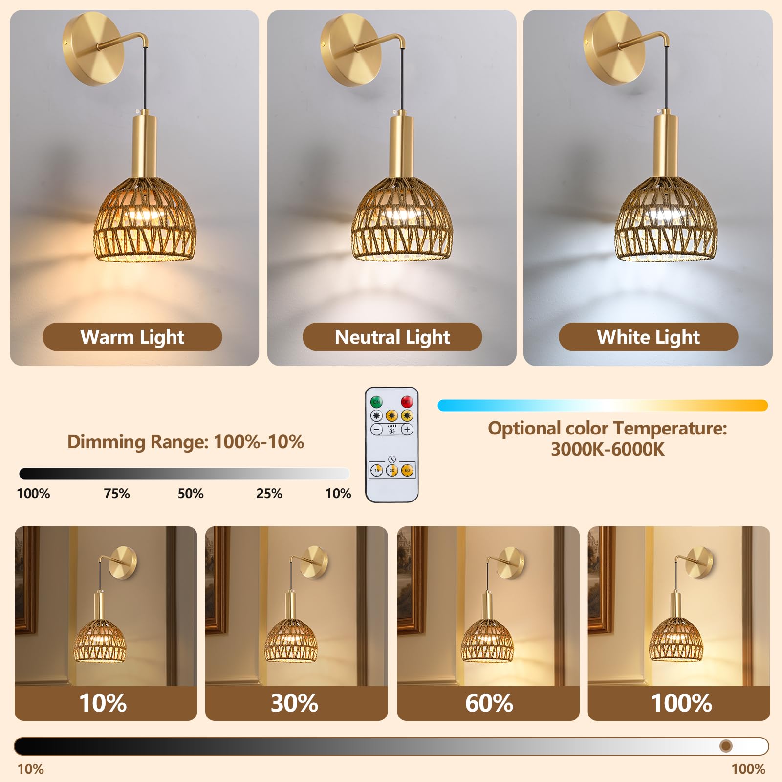 Zlierop dimmable wall sconces provide 10%–100% brightness for mood lighting