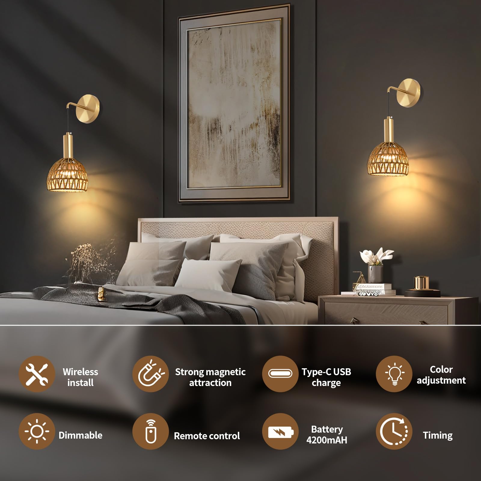 Zlierop rechargeable wall sconce featuring USB-C and magnetic bulb for easy charging