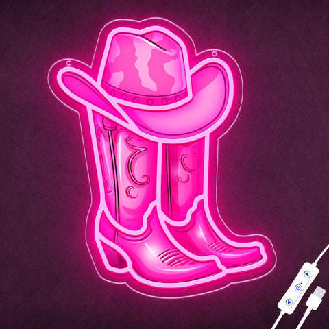 ZLOOREE cowboy boot with hat neon sign brightens walls with retro Western charm.